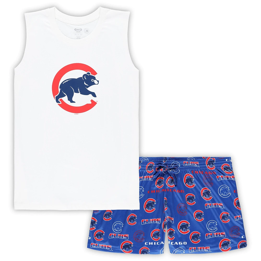 Women's Concepts Sport White/Royal Chicago Cubs Plus Tank Top & Shorts Sleep Set