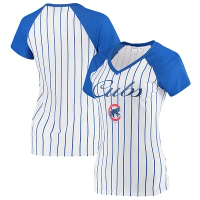 Chicago Cubs Concepts Sport Women's Vigor Pinstripe Raglan V-Neck T-Shirt - White/Royal