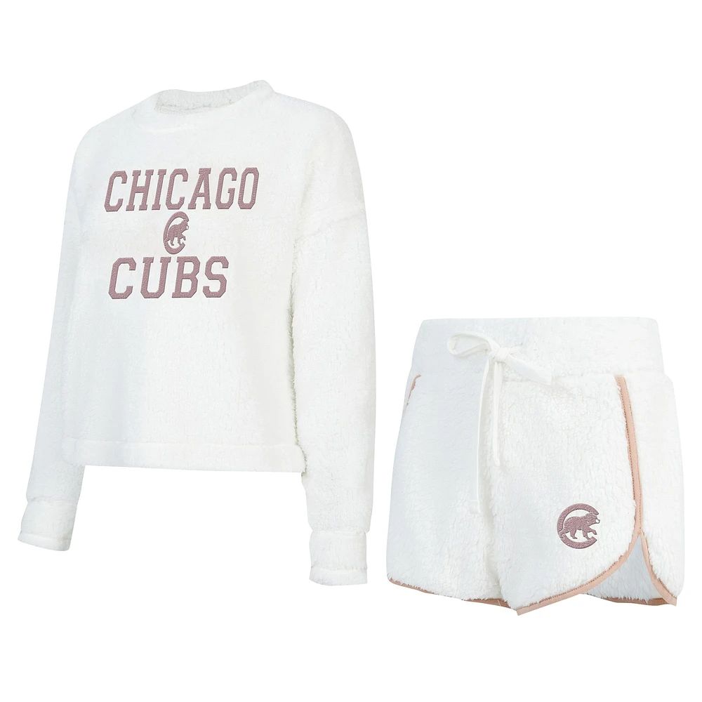 Ensemble t-shirt à manches longues et short en sherpa blanc Chicago Cubs pour femme Concepts Sport