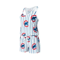 Combi-short en tricot à fines rayures pour femme Concepts Sport Chicago Cubs Reel Blanc