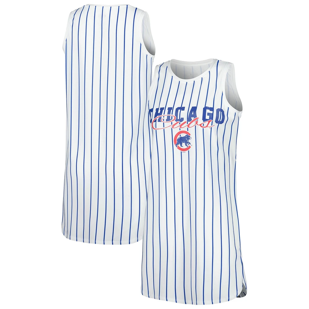 Women's Concepts Sport White Chicago Cubs Reel Pinstripe Knit Sleeveless Nightshirt