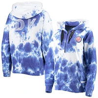 Chandail à capuchon demi-glissière DKNY Sport pour femme, blanc/royal Chicago Cubs Dakota Tie-Dye