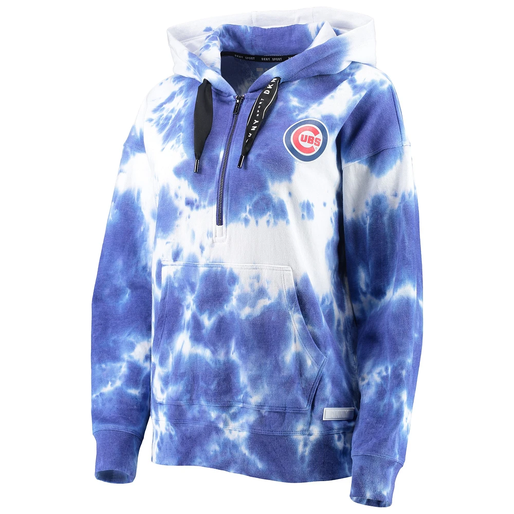 Chandail à capuchon demi-glissière DKNY Sport pour femme, blanc/royal Chicago Cubs Dakota Tie-Dye