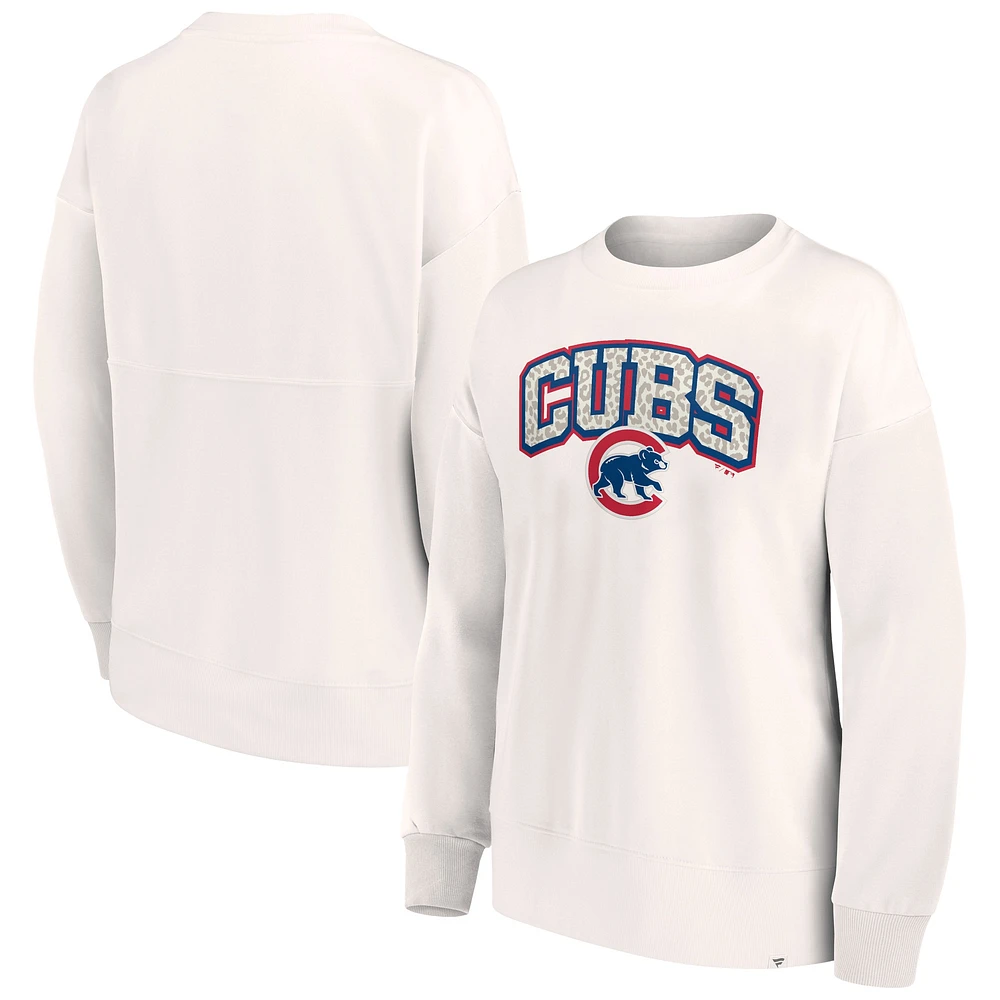 Women's Fanatics Cream Chicago Cubs Leopard Pullover Sweatshirt