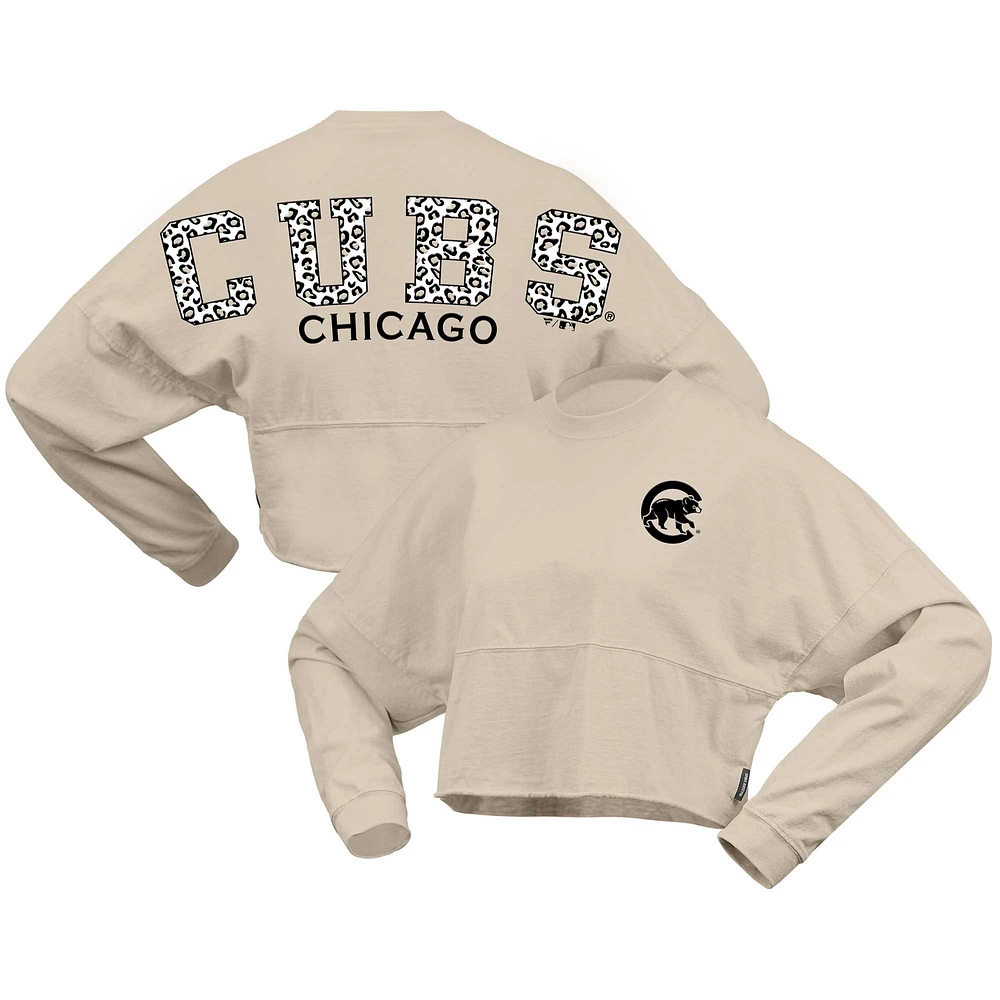 Women's Fanatics Cream Chicago Cubs Long Sleeve Cropped Jersey T-Shirt