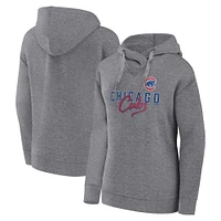 Women's Fanatics Heather Gray Chicago Cubs Script Favorite Lightweight Pullover Hoodie