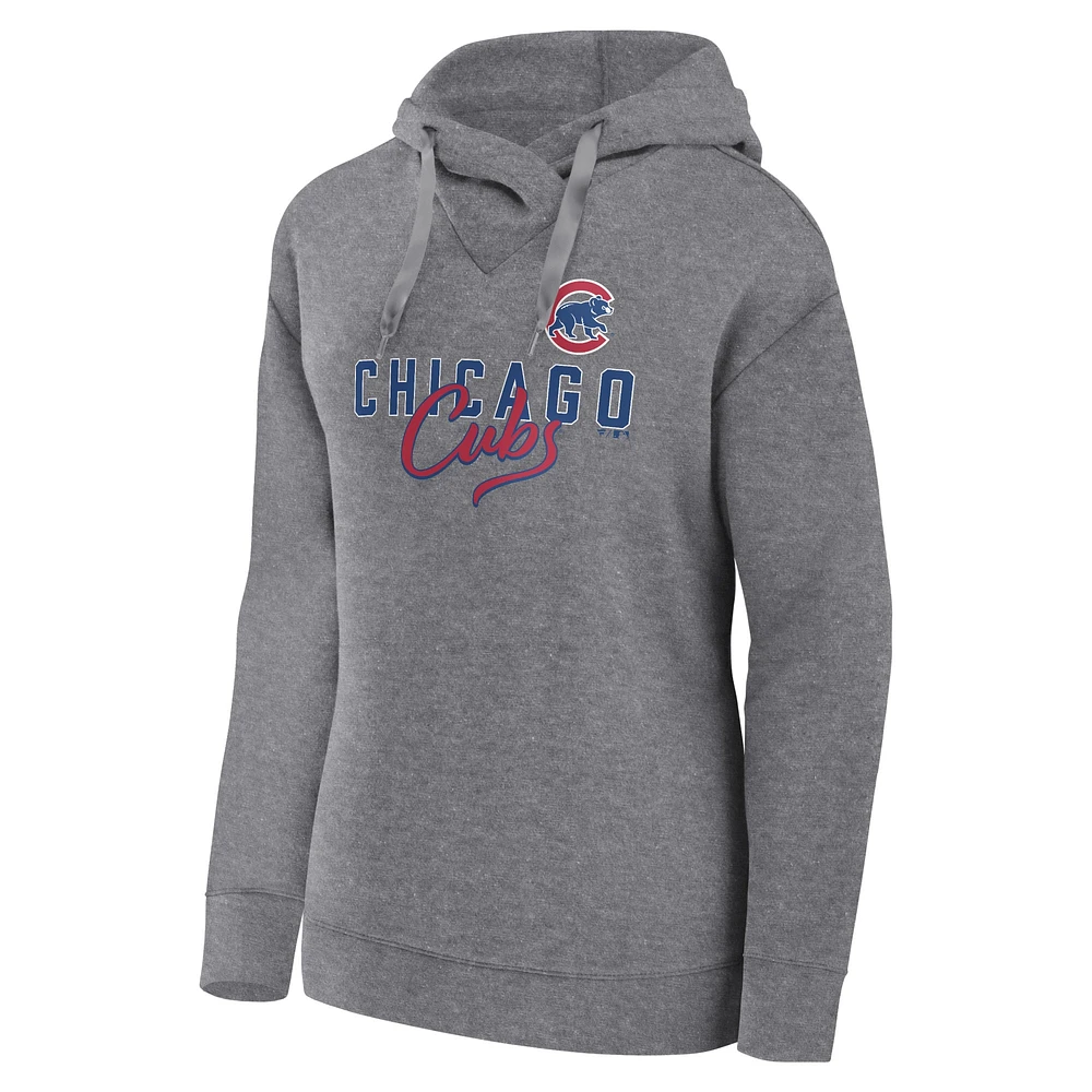 Sweat à capuche léger Fanatics Heather Grey Chicago Cubs Script Favorite pour femmes