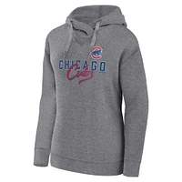 Women's Fanatics Heather Gray Chicago Cubs Script Favorite Lightweight Pullover Hoodie