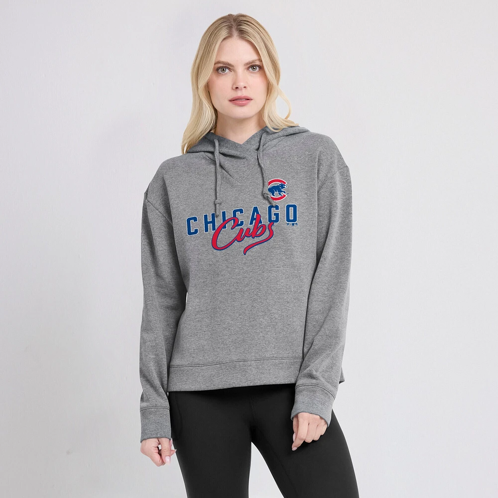 Sweat à capuche léger Fanatics Heather Grey Chicago Cubs Script Favorite pour femmes