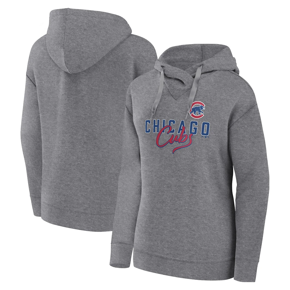 Sweat à capuche léger Fanatics Heather Grey Chicago Cubs Script Favorite pour femmes