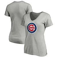 Women's Fanatics Heathered Gray Chicago Cubs Core Official Logo V-Neck T-Shirt