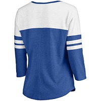 Women's Fanatics Heathered Royal/White Chicago Cubs Official Wordmark 3/4 Sleeve V-Neck T-Shirt