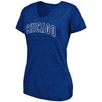 T-shirt à col en V tri-mélangé Fanatics Heathered Royal Chicago Cubs pour femmes