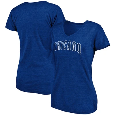 Women's Fanatics Heathered Royal Chicago Cubs Wordmark Tri-Blend V-Neck T-Shirt