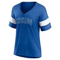 T-shirt tri-mélange à col en V avec logo Fanatics Royal Chicago Cubs pour femmes