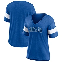 T-shirt tri-mélange à col en V avec logo Fanatics Royal Chicago Cubs pour femmes