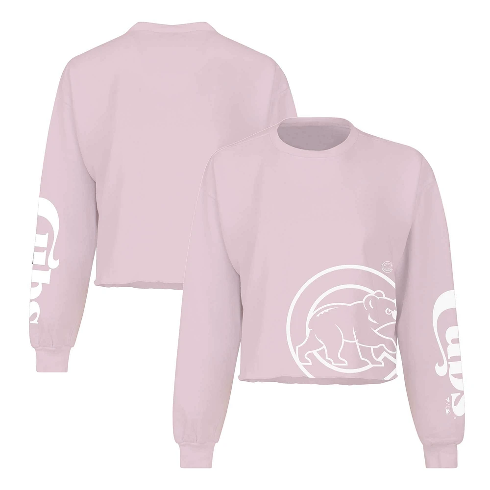 Women's Fanatics Pink Chicago Cubs Cropped Slouchy Long Sleeve T-Shirt