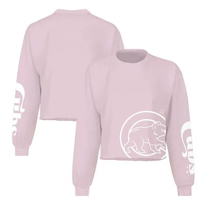 Women's Fanatics Pink Chicago Cubs Cropped Slouchy Long Sleeve T-Shirt