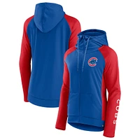 Sweat à capuche entièrement zippé raglan emblématique des Chicago Cubs Fanatics Royal/Rouge pour femmes