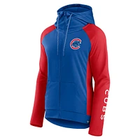 Sweat à capuche entièrement zippé raglan emblématique des Chicago Cubs Fanatics Royal/Rouge pour femmes