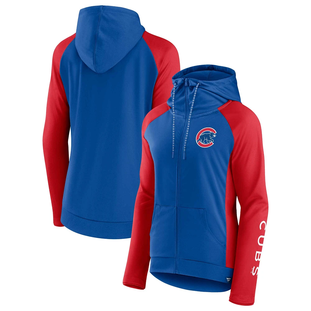 Sweat à capuche entièrement zippé raglan emblématique des Chicago Cubs Fanatics Royal/Rouge pour femmes