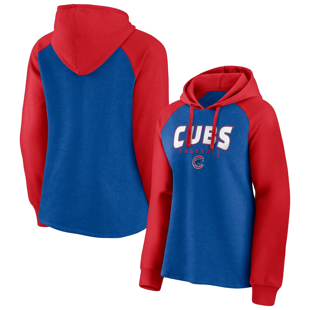 Women's Fanatics Royal/Red Chicago Cubs Recharged Raglan Pullover Hoodie