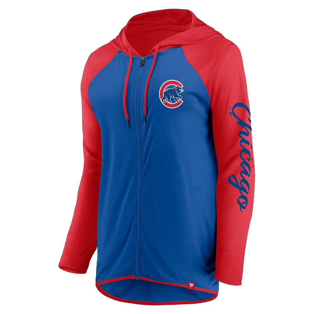 Women's Fanatics Royal/Red Chicago Cubs Script Sleeve Full-Zip Hoodie