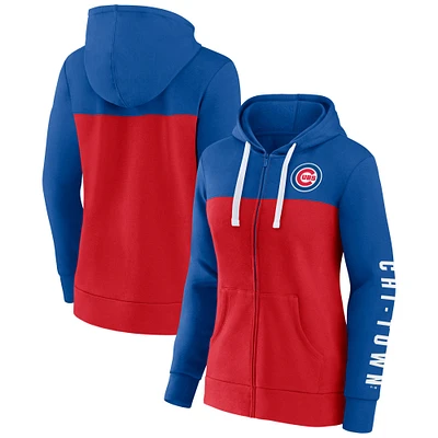 Women's Fanatics Royal/Red Chicago Cubs Take The Field Colorblocked Hoodie Full-Zip Jacket