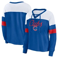 T-shirt à manches longues et col en V Fanatics Royal/White Chicago Cubs Even Match pour femmes