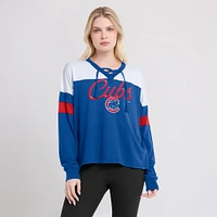 Women's Fanatics Royal/White Chicago Cubs Even Match Lace-Up Long Sleeve V-Neck T-Shirt