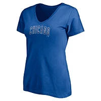 Women's Fanatics  Royal Chicago Cubs Arched Wordmark V-Neck T-Shirt