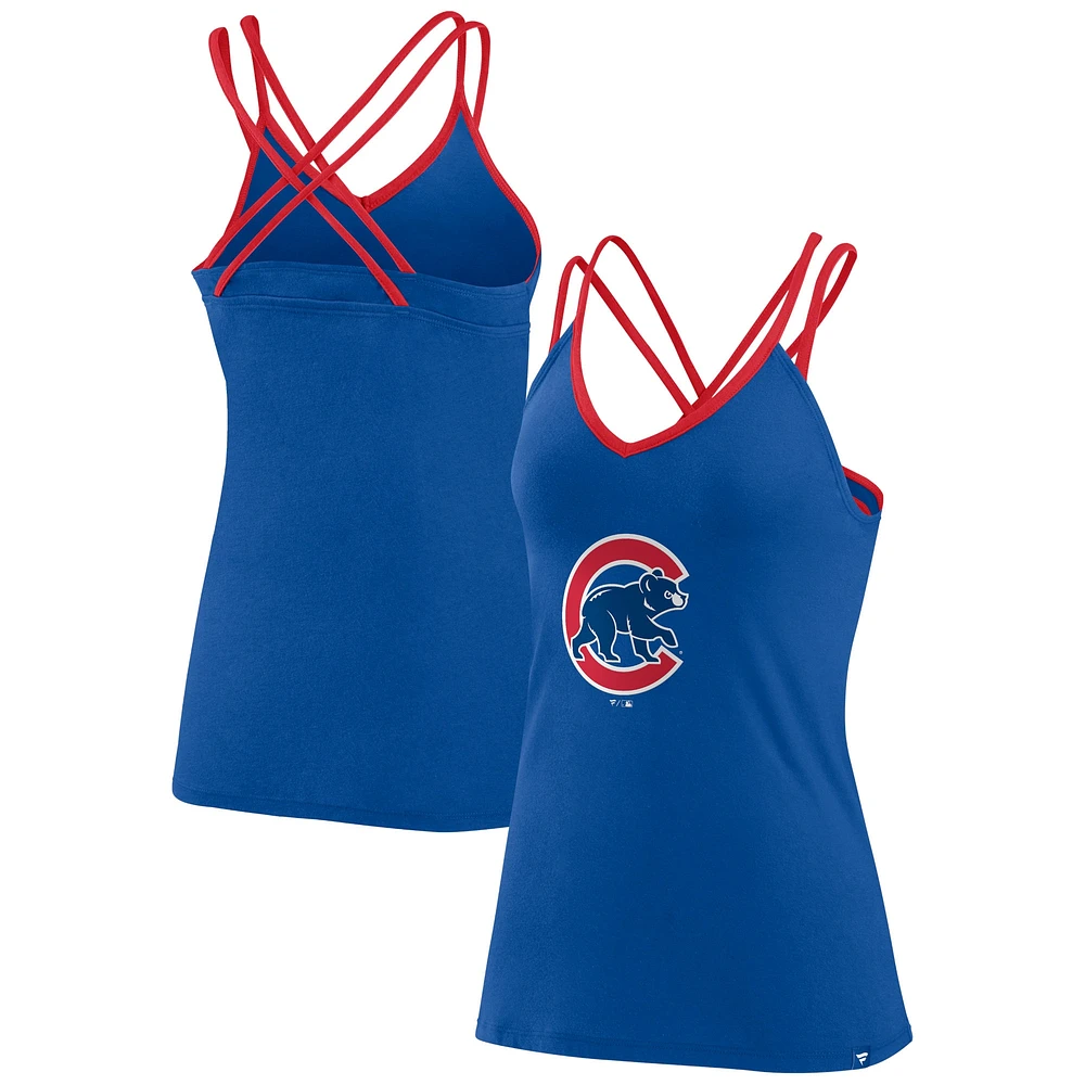 Women's Fanatics Royal Chicago Cubs Barrel It Up Cross Back V-Neck Tank Top