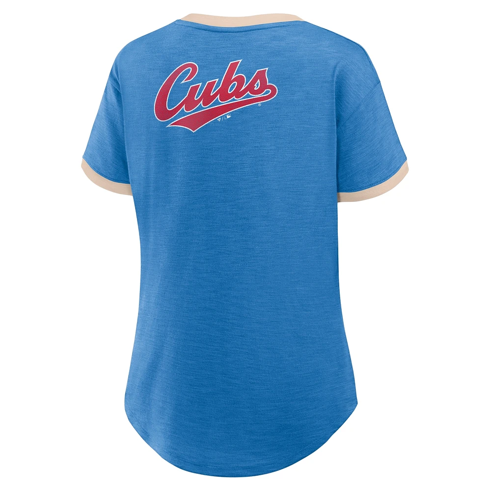 T-shirt à col en V pour femme Fanatics Royal Chicago Cubs Binge Worthy Stadium Slub