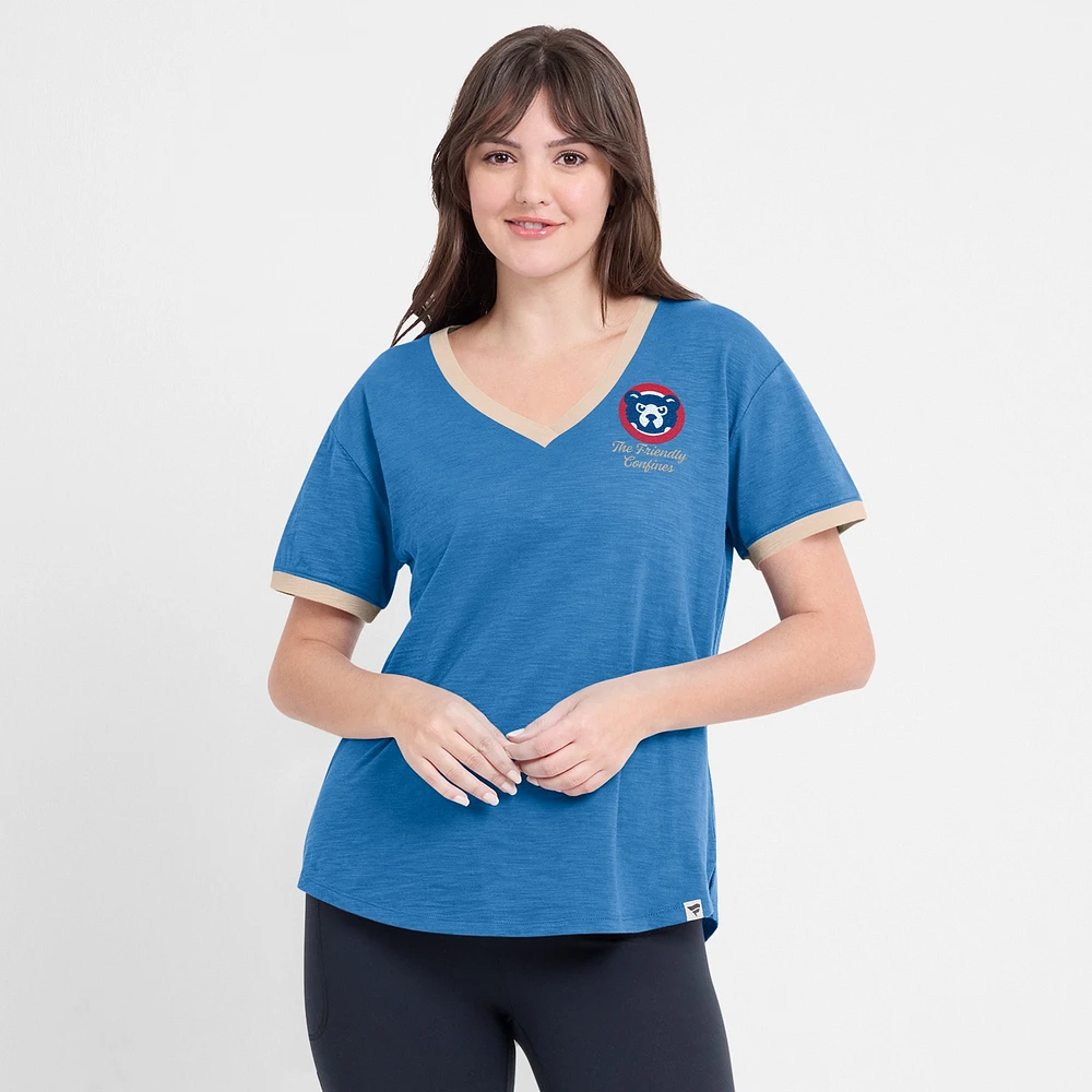 T-shirt à col en V pour femme Fanatics Royal Chicago Cubs Binge Worthy Stadium Slub