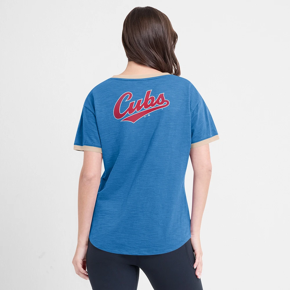 T-shirt à col en V pour femme Fanatics Royal Chicago Cubs Binge Worthy Stadium Slub