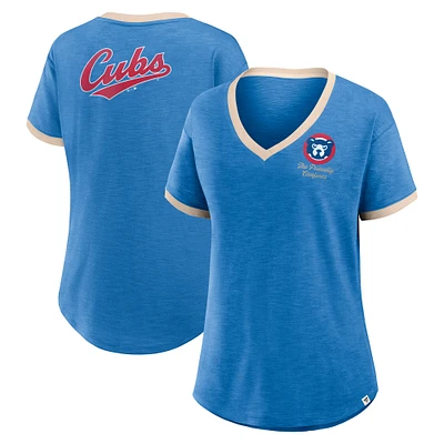 T-shirt à col en V pour femme Fanatics Royal Chicago Cubs Binge Worthy Stadium Slub