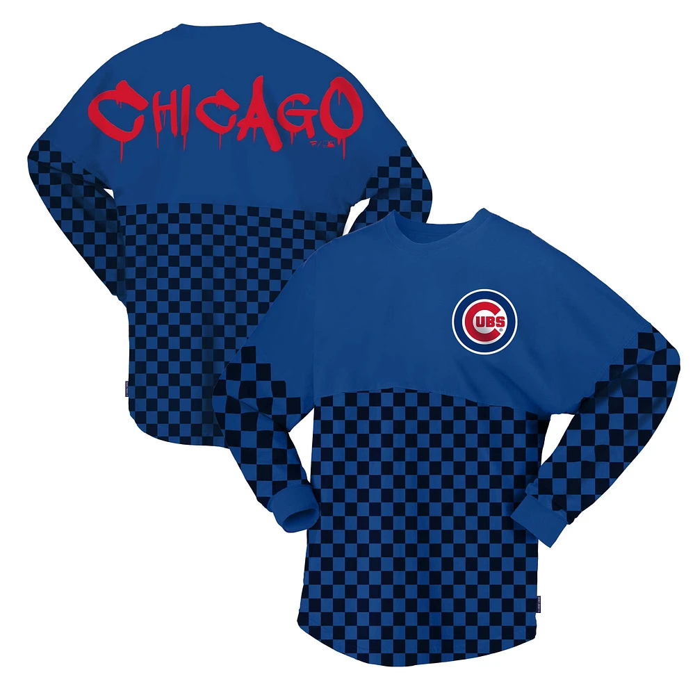 T-shirt à manches longues et imprimé carreaux Fanatics Royal Chicago Cubs pour femmes