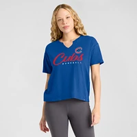 T-shirt boxy flammé Fanatics Royal Chicago Cubs pour femme, favori des fans du stade