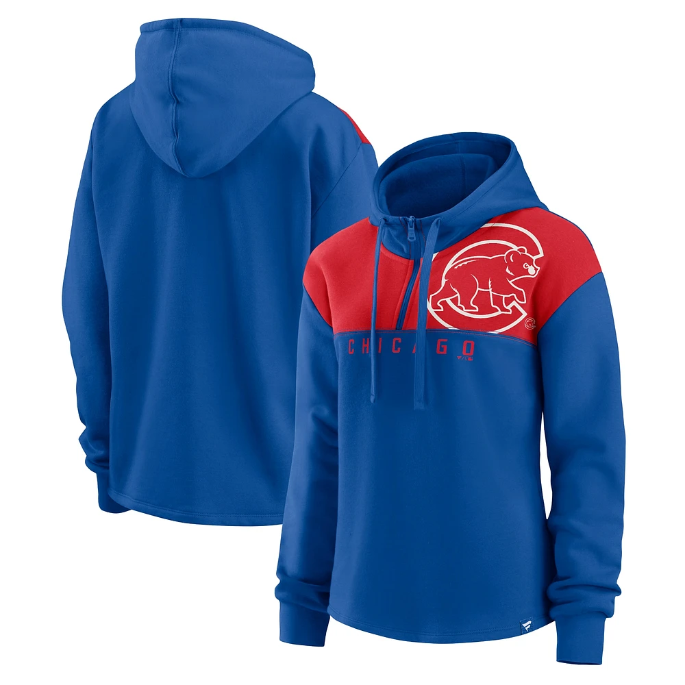 Women's Fanatics Royal Chicago Cubs Iconic Overslide Color-Block Quarter-Zip Hoodie