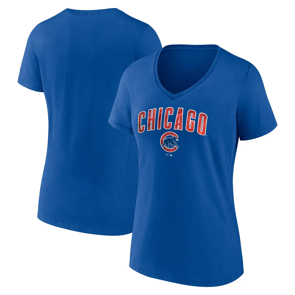 T-shirt à col en V Shine Bright pour femme Fanatics Royal Chicago Cubs