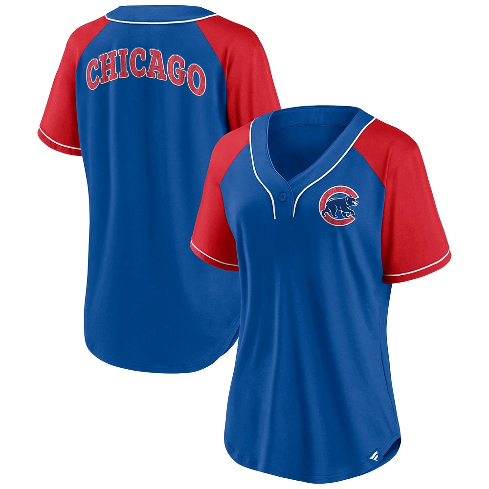 Women's Fanatics Royal Chicago Cubs Ultimate Style Raglan V-Neck T-Shirt