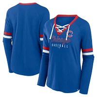 T-shirt à manches longues et lacets raglan pour femmes Fanatics Royal Chicago Cubs Won & Done