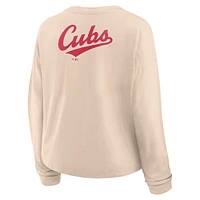 T-shirt Henley surdimensionné à manches longues Fanatics Tan Chicago Cubs pour femme