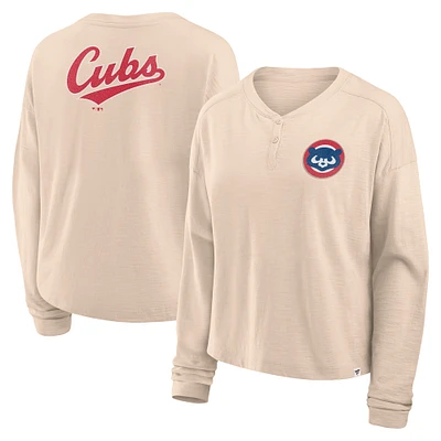 T-shirt Henley surdimensionné à manches longues Fanatics Tan Chicago Cubs pour femme
