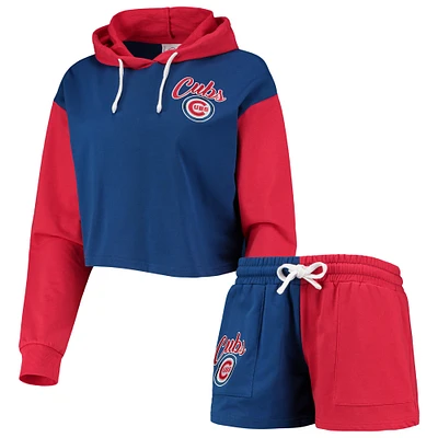 Women's FOCO Royal/Red Chicago Cubs Color-Block Pullover Hoodie & Shorts Lounge Set