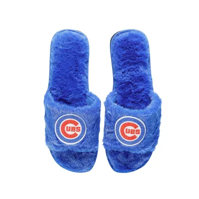 Chicago Cubs FOCO Women's Rhinestone Fuzzy Slippers - Royal