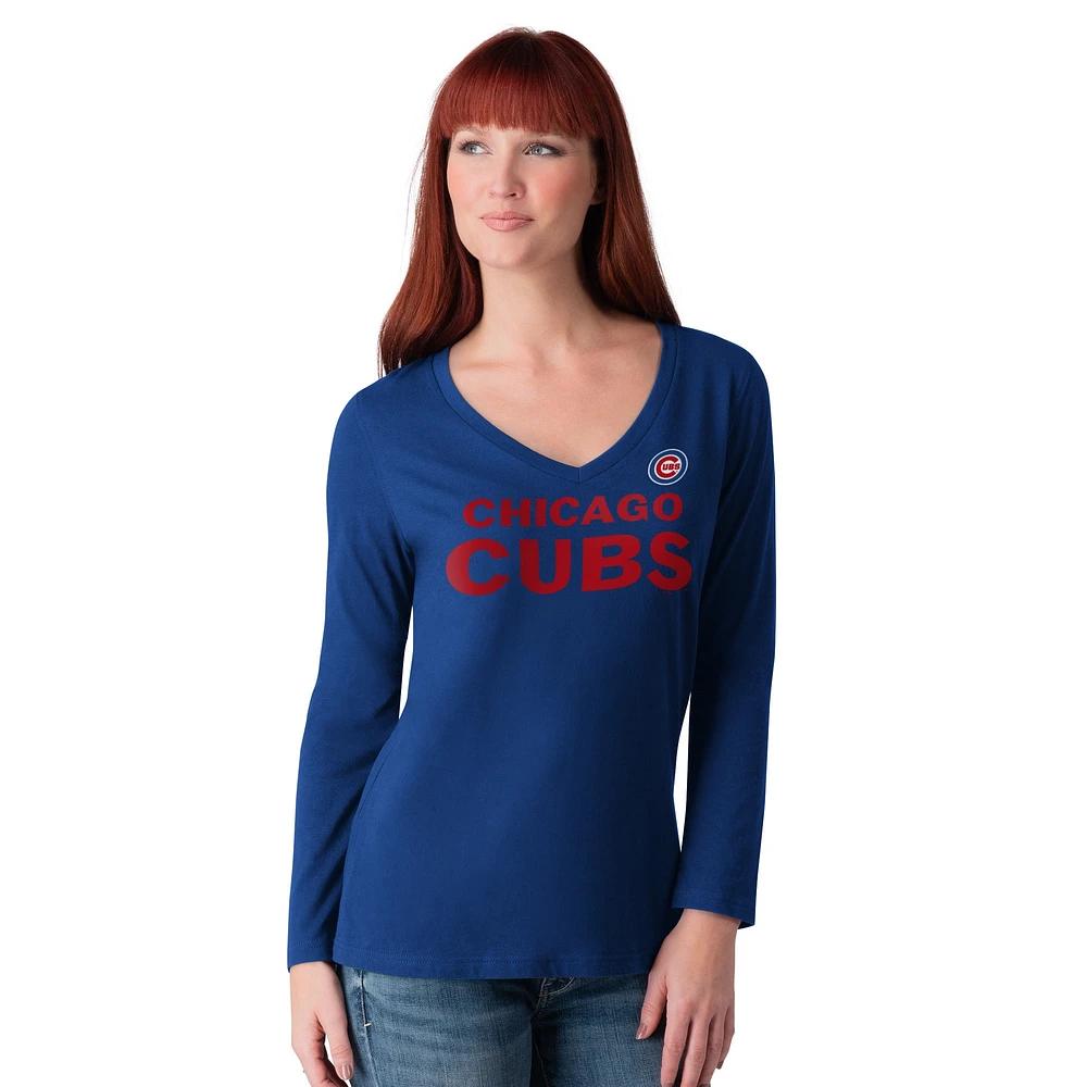 T-shirt à manches longues et col en V G-III 4Her de Carl Banks Royal Chicago Cubs pour femme