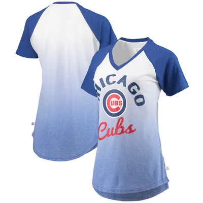 Chicago Cubs G-III Sports by Carl Banks Women's Shortstop Ombre Raglan V-Neck T-Shirt - Royal/White