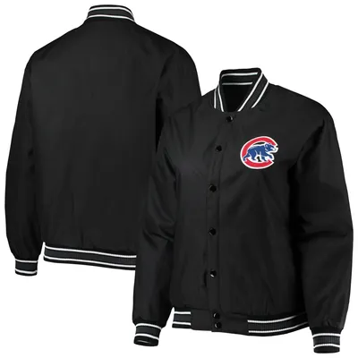 Chicago Cubs JH Design Women's Plus Poly Twill Full-Snap Jacket - Black