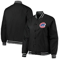 Veste à boutons-pression intégrale JH Design Chicago Cubs pour femmes, taille plus, en sergé de polyester, noir